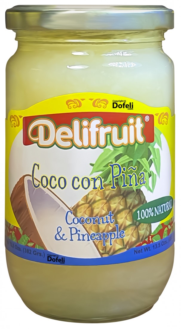 Delifruit Dominican coconut and pineapple jam, sweet and creamy with tropical aroma and flavor.